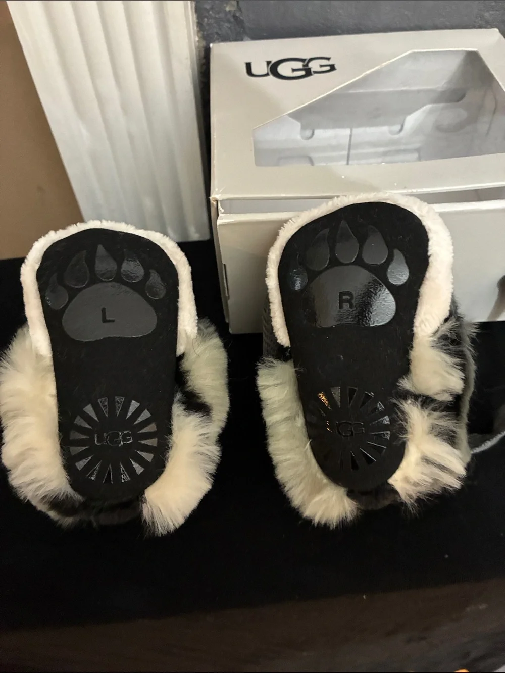 UGG Cream and Black Plush Panda Baby Booties size 0/1